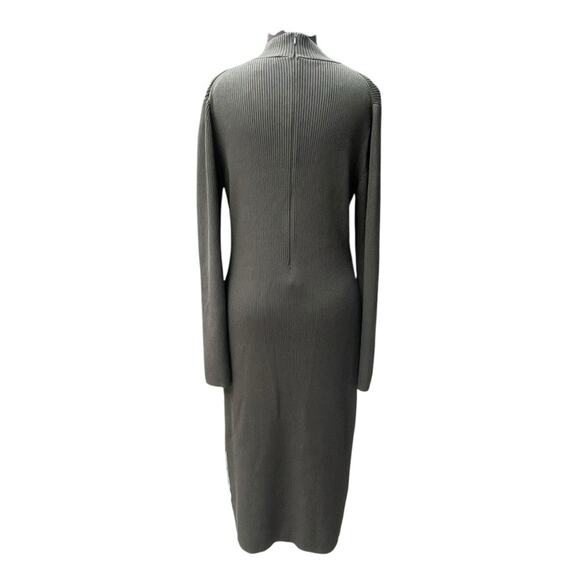 Michael Kors Logo Tape Ribbed Knit Sweater Dress XL Olive Green Luxury Spellout - Picture 3 of 8